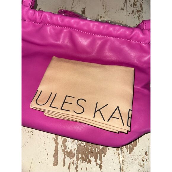 Jules Kae Pink Bree Bucket Bag Purse Faux Leather Drawstring Barbie Coquette New - Picture 6 of 13